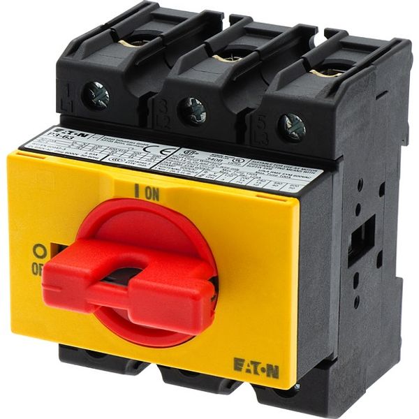 On-Off switch, P3, 63 A, service distribution board mounting, 3 pole, Emergency switching off function, with red thumb grip and yellow front plate, Lo image 5