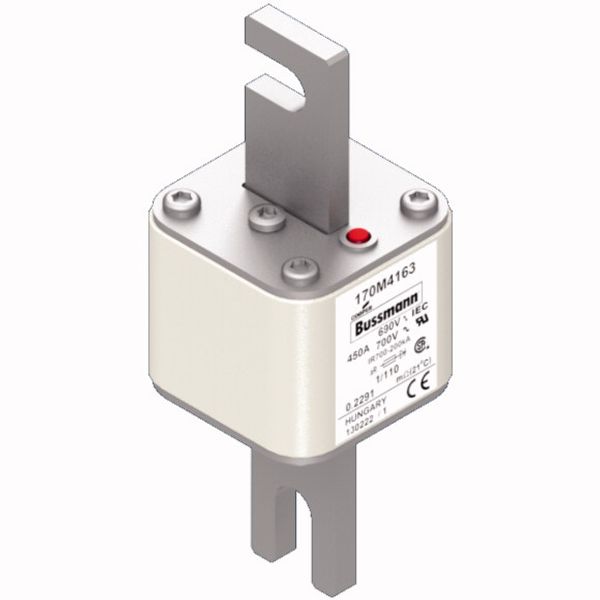 Fuse-link, high speed, 450 A, AC 690 V, DIN 1, 53 x 66 x 138 mm, aR, DIN, IEC, single indicator image 2