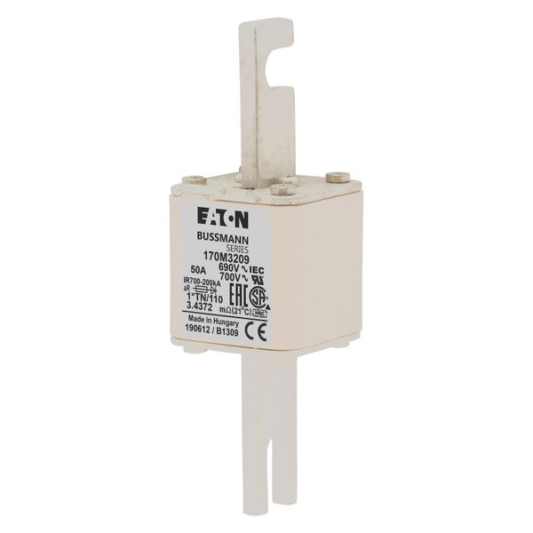 Fuse-link, high speed, 50 A, AC 690 V, compact DIN 1, 45 x 58 x 134 mm, aR, DIN, IEC, single indicator, 80 mm centres image 3