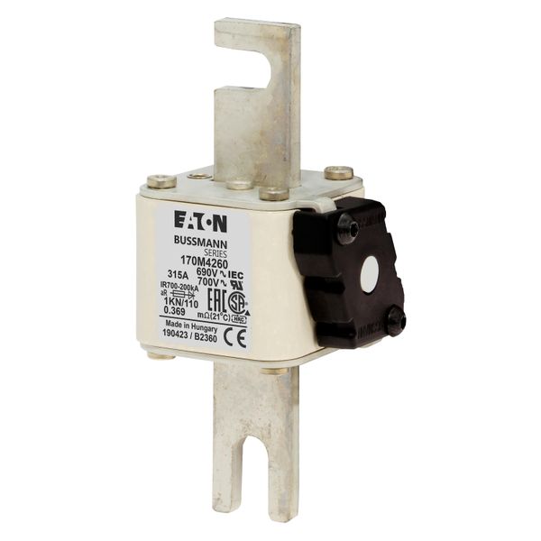 Fuse-link, high speed, 315 A, AC 690 V, DIN 1, 53 x 69 x 138 mm, aR, DIN, IEC, single indicator image 7