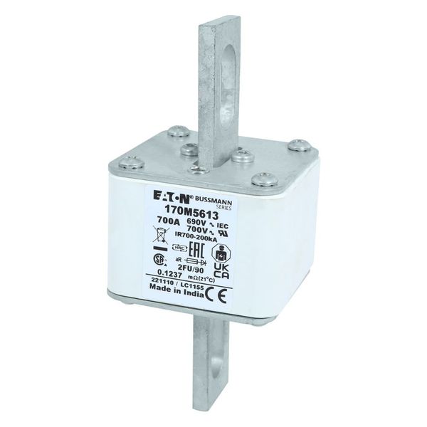 Fuse-link, high speed, 700 A, AC 690 V, size 2, 61 x 77 x 135 mm, aR, IEC, UL, no indicator, 90 mm centres image 8