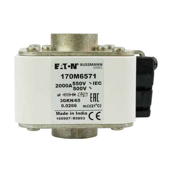 Fuse-link, high speed, 2000 A, AC 550 V, size 3, 76 x 92 x 65 mm, aR, IEC, UL, single indicator image 5