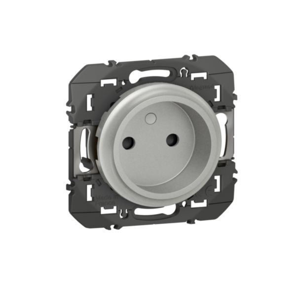 600434 2P power socket with dooxie well 16A aluminum finish image 1