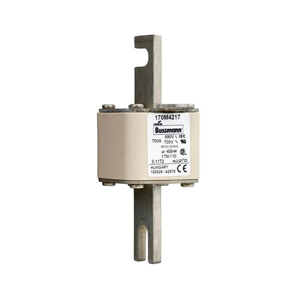 Fuse-link, high speed, 700 A, AC 690 V, DIN 1, 53 x 66 x 138 mm, aR, DIN, IEC, type T indicator image 3