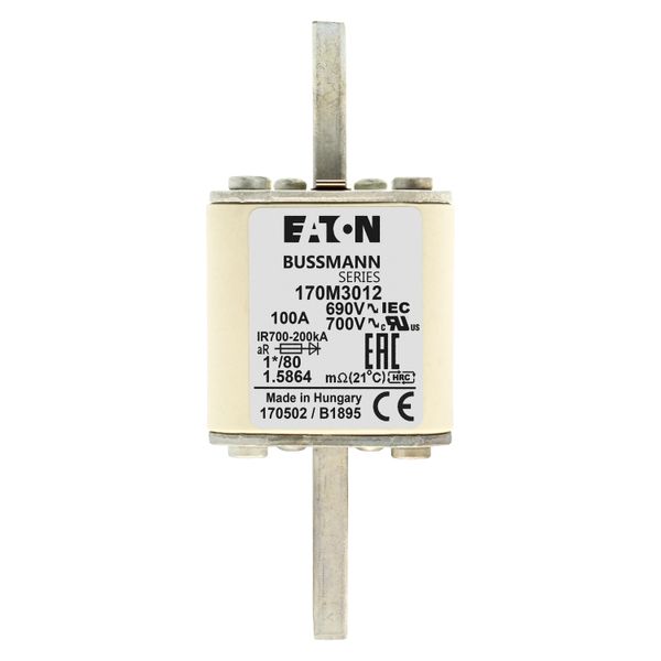 Fuse-link, high speed, 100 A, AC 690 V, compact DIN 1, 45 x 45 x 104 mm, aR, DIN, IEC, single indicator image 16