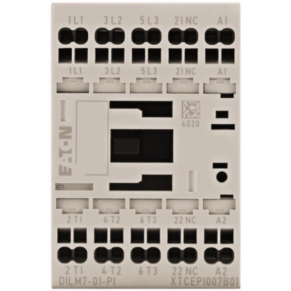 Contactor, 3 pole, 380 V 400 V 3 kW, 1 NC, 110 V 50 Hz, 120 V 60 Hz, AC operation, Push in terminals image 1