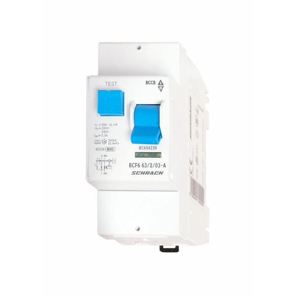 Residual current circuit breaker 63A, 2-p, 300mA, type A,6kA image 1