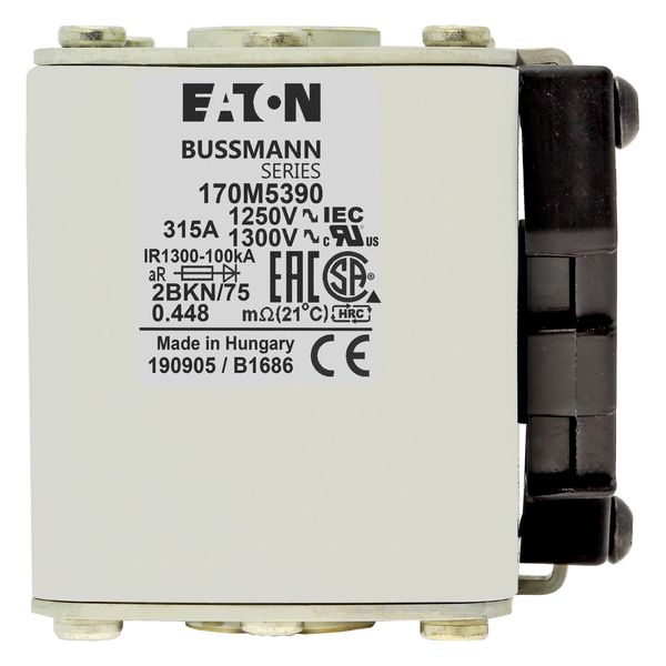 Fuse-link, high speed, 315 A, AC 1250 V, size 2, 61 x 75 x 77 mm, aR, IEC, UL, single indicator image 8