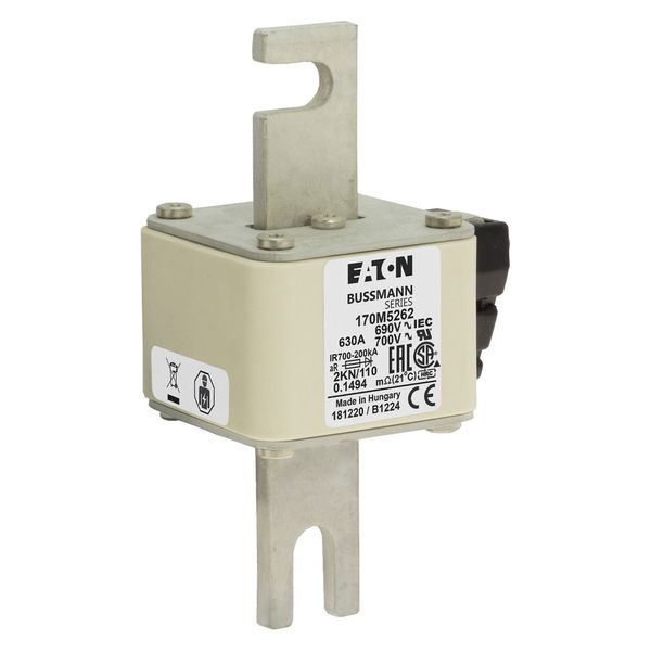 Fuse-link, high speed, 630 A, AC 690 V, DIN 2, 61 x 77 x 138 mm, aR, DIN, IEC, single indicator image 10