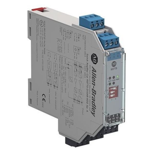 Allen-Bradley, 937TS-DISAR-KD2, 937 Isolated Barrier, 20mm Module (Standard Density), Digital In I/O Type, Switch Amplifier with Relay Output, 115V AC, Dual Channel image 1