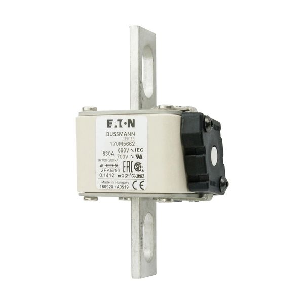 Fuse-link, high speed, 630 A, AC 690 V, size 2, 61 x 77 x 135 mm, aR, IEC, UL, type K indicator, 90 mm centres image 5