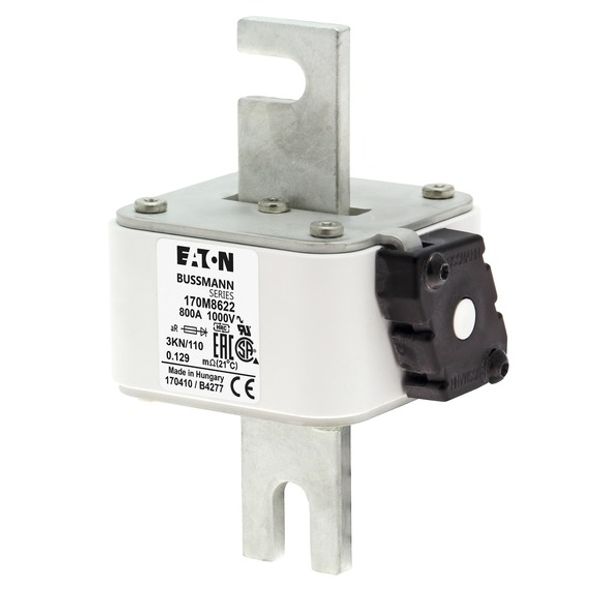 Fuse-link, high speed, 800 A, AC 1000 V, DIN 3, 74 x 92 x 138 mm, aR, DIN, IEC, single indicator image 2