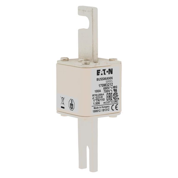 Fuse-link, high speed, 100 A, AC 690 V, compact DIN 1, 45 x 58 x 134 mm, aR, DIN, IEC, single indicator, 80 mm centres image 8