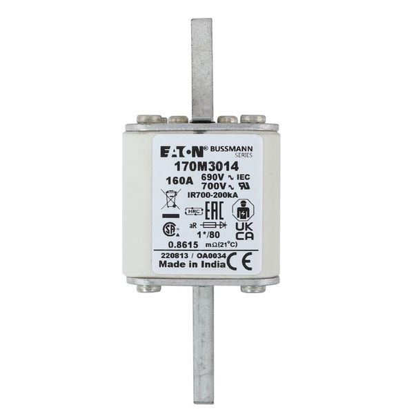 Fuse-link, high speed, 160 A, AC 690 V, compact DIN 1, 45 x 45 x 104 mm, aR, DIN, IEC, single indicator image 19