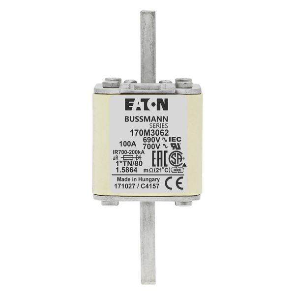 Fuse-link, high speed, 100 A, AC 690 V, compact DIN 1, 45 x 58 x 104 mm, aR, DIN, IEC, single indicator image 7