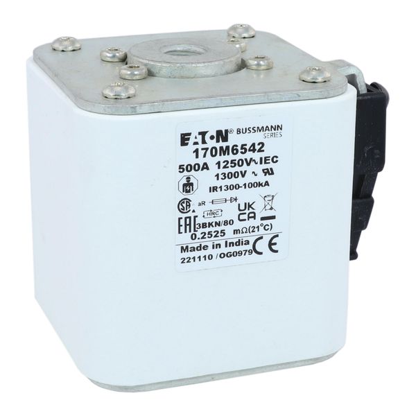 Fuse-link, high speed, 500 A, AC 1250 V, size 3, 76 x 92 x 83 mm, aR, IEC, UL, single indicator image 27