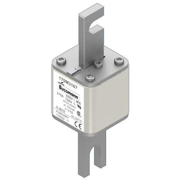 Fuse-link, high speed, 315 A, AC 690 V, compact size 1, 45 x 45 x 134 mm, aR, DIN, IEC, single indicator image 1