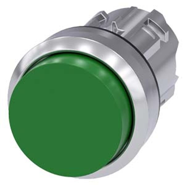 Pushbutton, 22 mm, round, metal, shiny, green, pushbutton, raised momentary…3SU1050-0BB40-0AA0-Z Y11 image 1