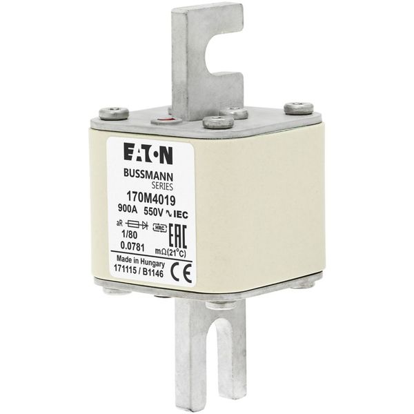 Fuse-link, high speed, 900 A, AC 550 V, DIN 1, 53 x 53 x 108 mm, aR, DIN, IEC, single indicator image 10