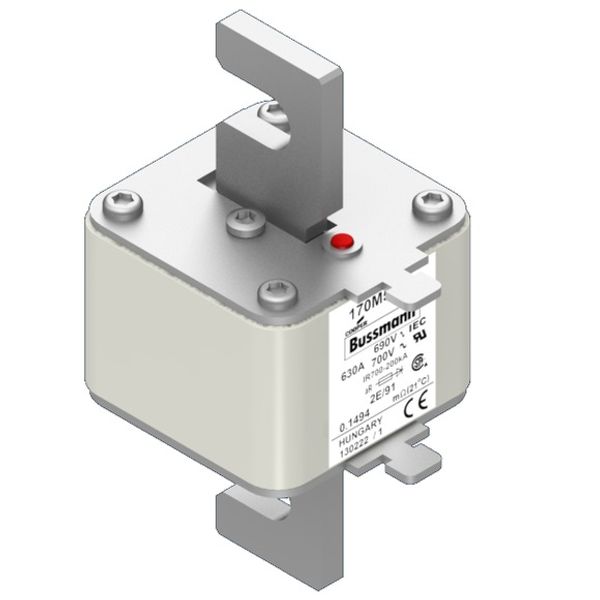 Fuse-link, high speed, 630 A, AC 690 V, size 2, 61 x 61 x 126 mm, aR, IEC, single indicator image 3