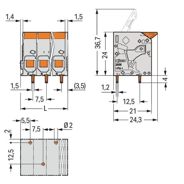 PCB terminal block lever 6 mm² blue image 1