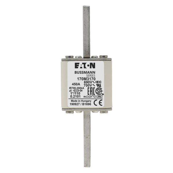 Fuse-link, high speed, 450 A, AC 690 V, compact size 1, 45 x 45 x 134 mm, aR, DIN, IEC, single indicator image 5