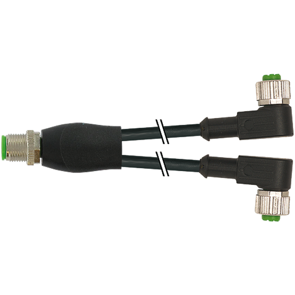 Y-Distributor M12 male/fem. 90° A-cod. PUR 3x0.34 bk+rob+drag-ch 0.3m image 1