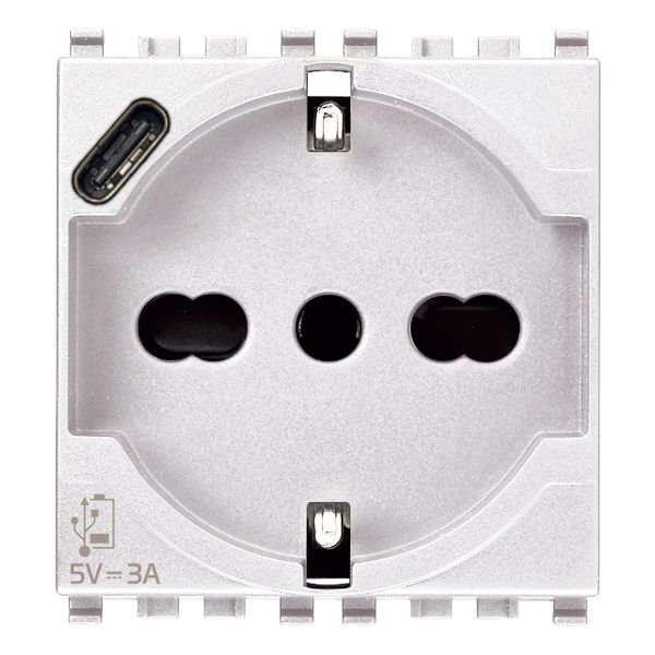 2P+E 16A Universal+USB-C outlet white image 1