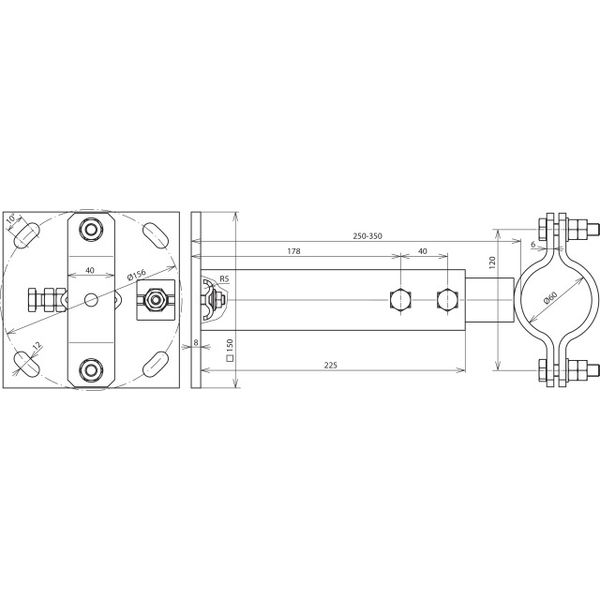 Mounting bracket St/tZn for pipes D 60mm adjustable range 250-350mm image 2