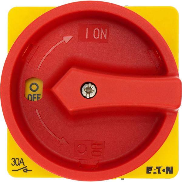 Main switch, T3, 32 A, flush mounting, 1 contact unit(s), 2 pole, Emergency switching off function, With red rotary handle and yellow locking ring, Lo image 36