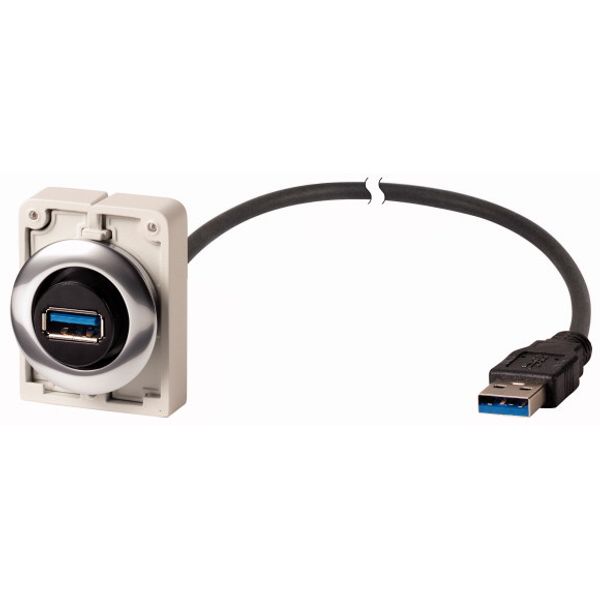 Bulkhead interface, 1.5 m, Prefabricated cable with permanently connected USB 3.0 Type A plug, Metal bezel image 1