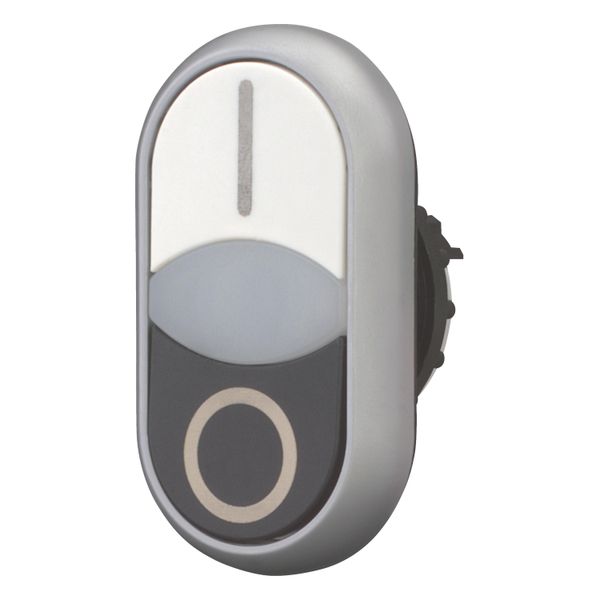 Double actuator pushbutton, RMQ-Titan, Actuators and indicator lights flush, momentary, White lens, white, black, inscribed, Bezel: titanium image 4