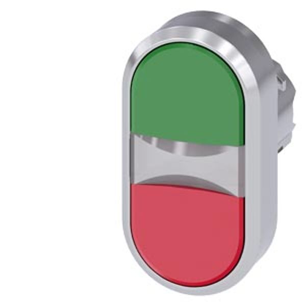 Twin pushbutton, 22 mm, round, metal, shiny, green, red, pushbuttons, flat, 3SU1050-3AB42-0AA0-Z Y10 image 2