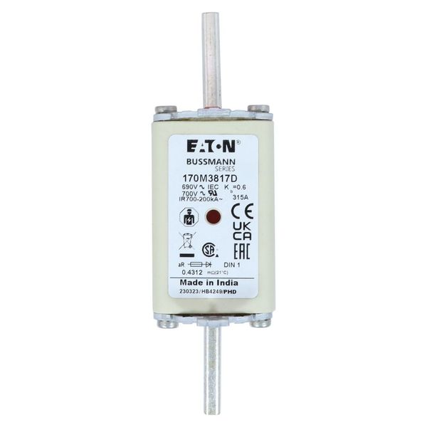 Fuse-link, high speed, 315 A, AC 690 V, DIN 1, aR, DIN, IEC, dual indicator, live gripping lugs image 7