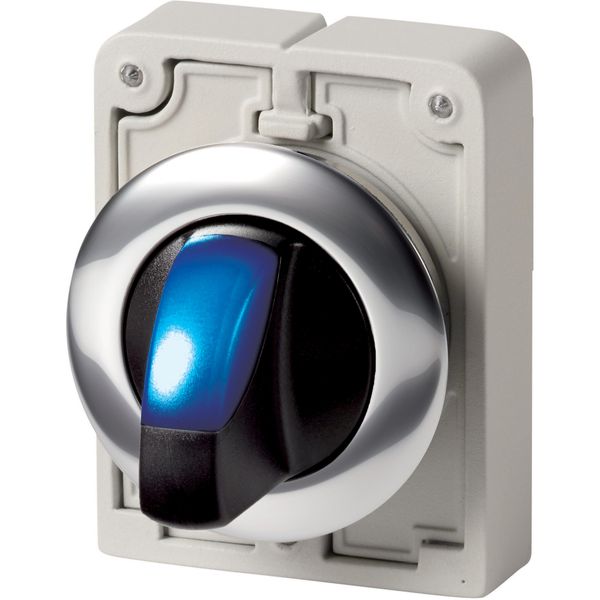 Illuminated selector switch actuator, RMQ-Titan, With thumb-grip, maintained, 3 positions, Blue, Metal bezel image 6