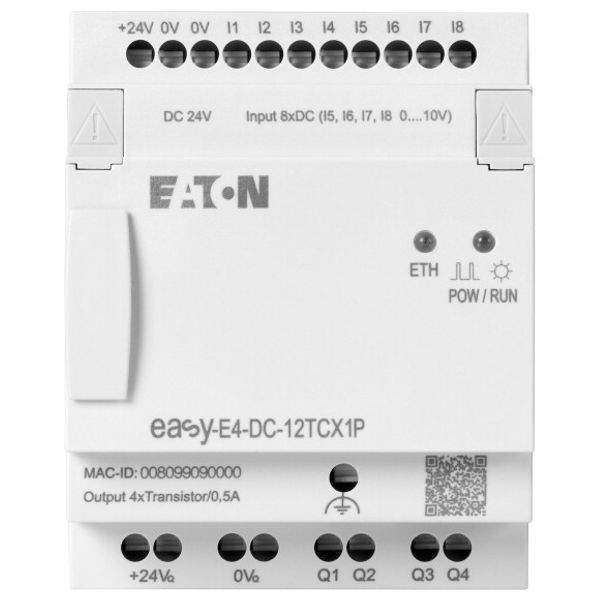 Control relays, easyE4 (expandable, Ethernet), 24 V DC, Inputs Digital: 8, of which can be used as analog: 4, push-in terminal image 1