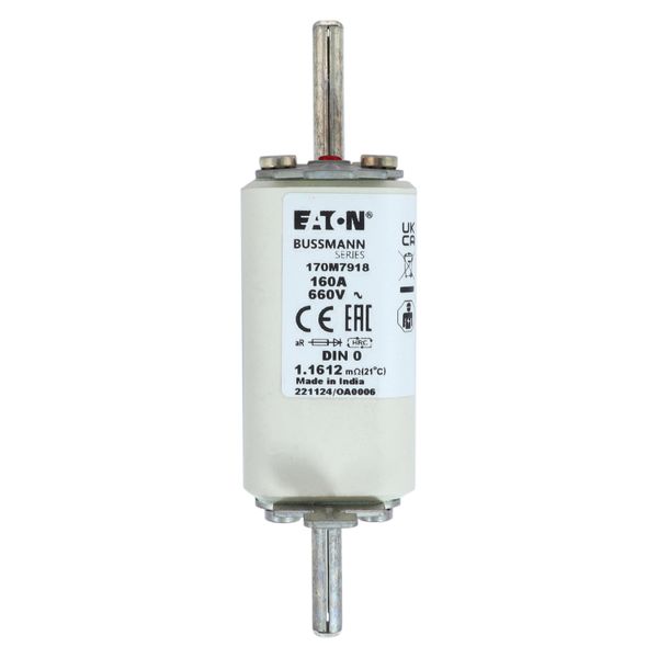 Fuse-link, high speed, 160 A, AC 660 V, DIN 0, aR, DIN, IEC, single indicator, live gripping lugs image 9