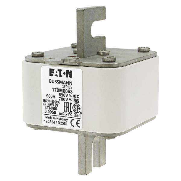 Fuse-link, high speed, 900 A, AC 690 V, DIN 3, 76 x 90 x 109 mm, aR, DIN, IEC, single indicator image 6