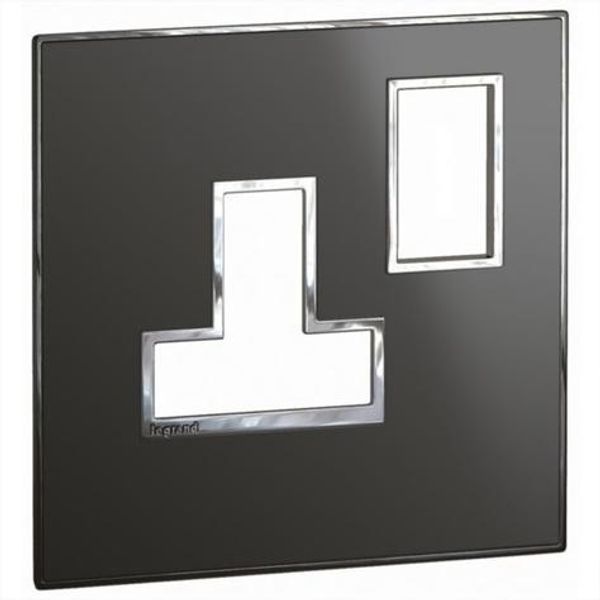 British standard plate Arteor for switched sockets 1 gang - reflective black image 1