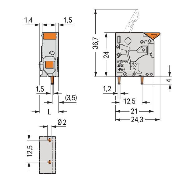 PCB terminal block lever 6 mm² red image 1