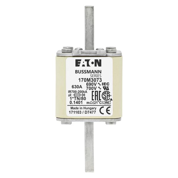 Fuse-link, high speed, 630 A, AC 690 V, compact DIN 1, 45 x 58 x 104 mm, aR, DIN, IEC, single indicator image 15