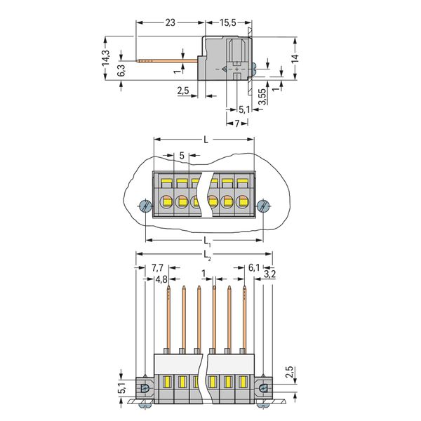 Feedthrough terminal block Conductor/wire-wrap connection Plate thickn image 1