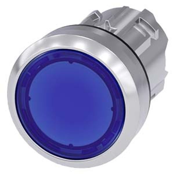 Illuminated pushbutton, 22 mm, round, metal, shiny, blue, pushbutton, flat, latching, Push-to-release  3SU1051-0AA50-0AA0-Z Y13 image 1