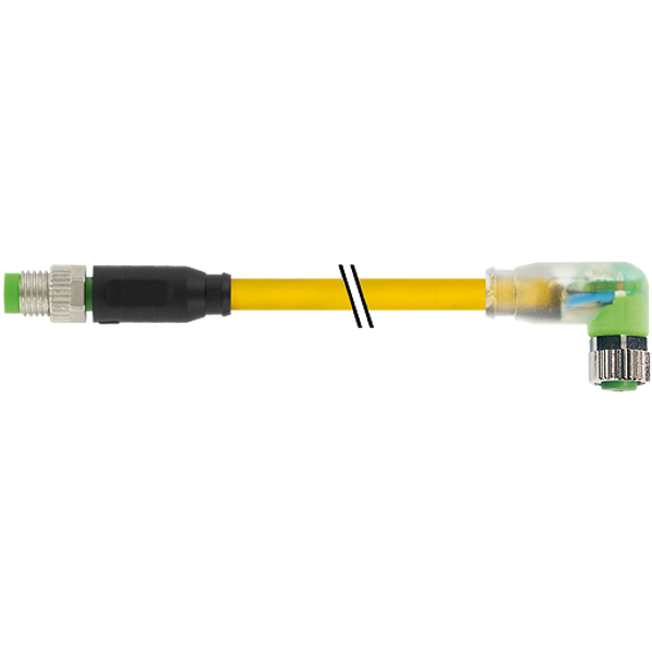 M8 male 0° / M8 female 90° A-cod. LED PUR 3x0.25 ye +drag ch. 15m image 1