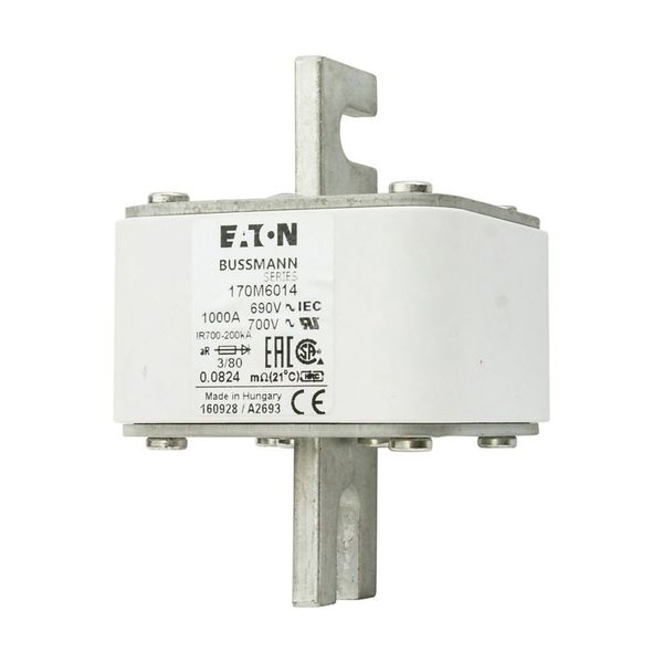 Fuse-link, high speed, 1000 A, AC 690 V, DIN 3, 76 x 76 x 109 mm, aR, DIN, IEC, single indicator image 9