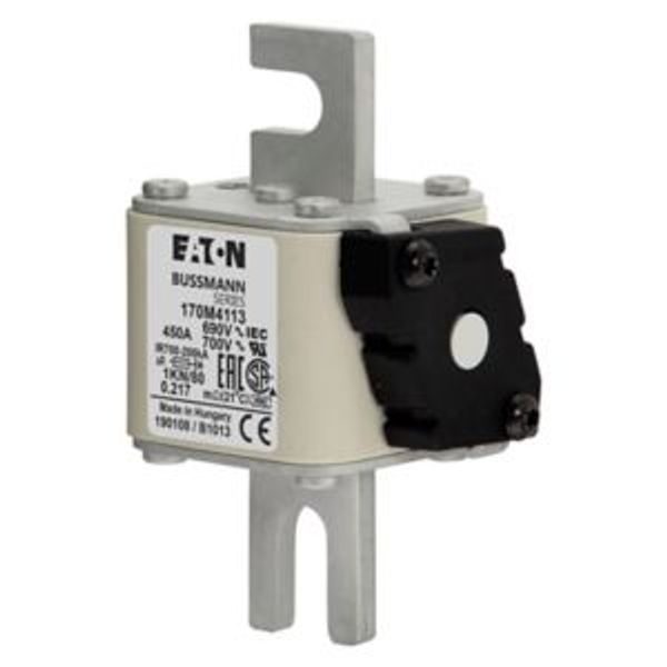 Fuse-link, high speed, 450 A, AC 690 V, DIN 1, 53 x 69 x 108 mm, aR, DIN, IEC, single indicator image 4