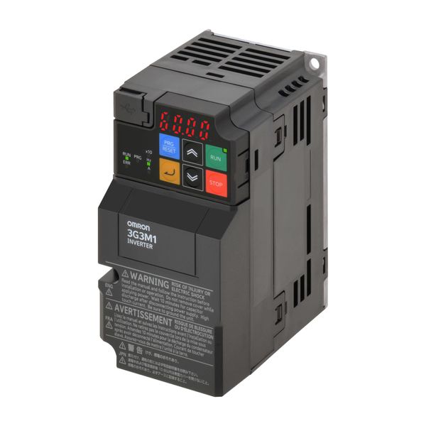 M1 AC Drive, 0.2/0.4 kW (HD/ND), 1.6/2.0 A (HD/ND), 200 VAC, 3~ input, 3G3M9446A image 1