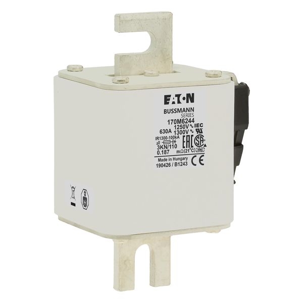 Fuse-link, high speed, 630 A, AC 1250 V, size 3, 76 x 92 x 139 mm, aR, DIN, IEC, single indicator image 12