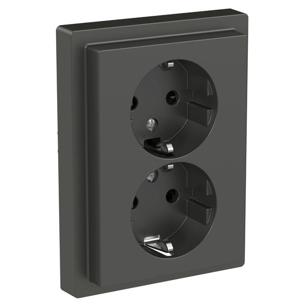 SCHUKO double socket-outlet, shuttered, screwless term., anthracite, D-Life image 4