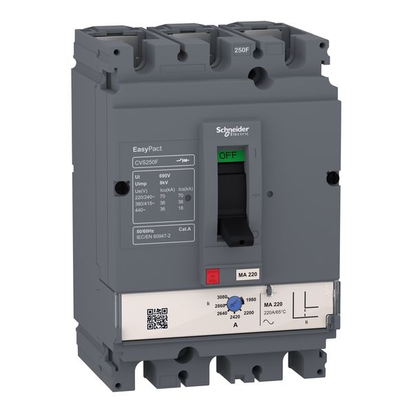 circuit breaker EasyPact CVS100F, 36 kA at 415 VAC, 100 A rating magnetic MA trip unit, 3P 3d image 3